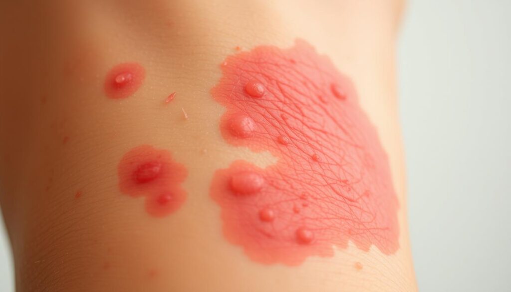 A close-up view of a person's skin, showing visible signs of nickel allergy. The foreground features inflamed, red, and itchy-looking patches on the skin, with a slight texture and roughness visible. The middle ground showcases the affected area in detail, highlighting the distinctive rash-like appearance. The background is slightly blurred, creating a soft, hazy focus on the skin condition. The lighting is soft and diffused, emphasizing the subtle tones and textures of the skin. The angle is close and intimate, allowing the viewer to empathize with the discomfort and irritation associated with nickel allergy. A close-up view of a person's skin, showing visible signs of nickel allergy. The foreground features inflamed, red, and itchy-looking patches on the skin, with a slight texture and roughness visible. The middle ground showcases the affected area in detail, highlighting the distinctive rash-like appearance. The background is slightly blurred, creating a soft, hazy focus on the skin condition. The lighting is soft and diffused, emphasizing the subtle tones and textures of the skin. The angle is close and intimate, allowing the viewer to empathize with the discomfort and irritation associated with nickel allergy.