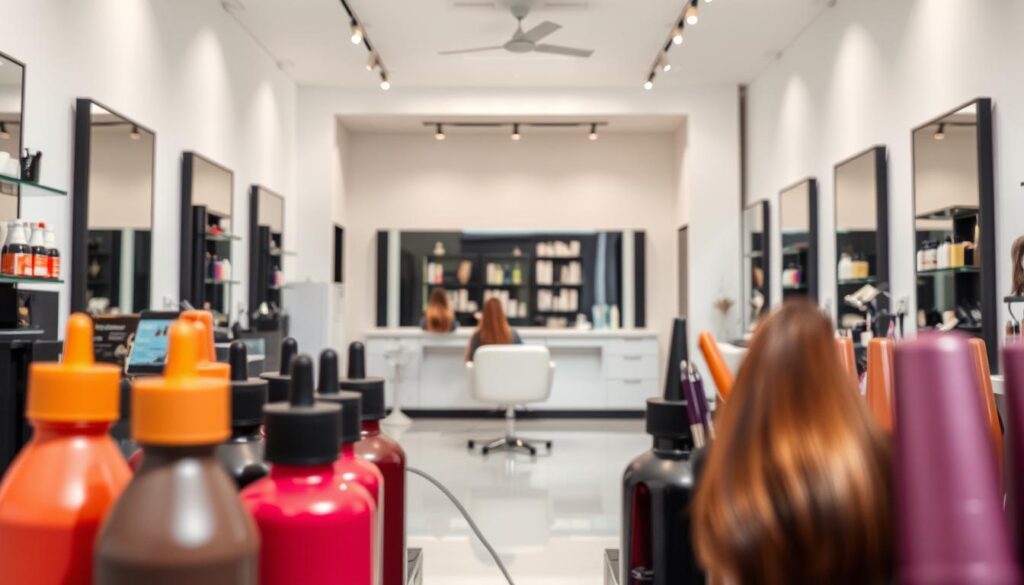 A sleek, modern hair salon interior with a focus on the cost factors involved in hair coloring. In the foreground, an array of hair dye bottles in various shades, highlighting the wide range of color options. In the middle ground, a stylist's station with professional tools and equipment, conveying the expertise and care required. The background features a minimalist, well-lit space with clean lines and a neutral color palette, creating a calming and focused atmosphere. Soft, directional lighting from above casts subtle shadows, emphasizing the textures and details of the salon setting. The overall composition aims to visually represent the key elements that contribute to the cost of hair coloring, from the products used to the skilled service provided. A sleek, modern hair salon interior with a focus on the cost factors involved in hair coloring. In the foreground, an array of hair dye bottles in various shades, highlighting the wide range of color options. In the middle ground, a stylist's station with professional tools and equipment, conveying the expertise and care required. The background features a minimalist, well-lit space with clean lines and a neutral color palette, creating a calming and focused atmosphere. Soft, directional lighting from above casts subtle shadows, emphasizing the textures and details of the salon setting. The overall composition aims to visually represent the key elements that contribute to the cost of hair coloring, from the products used to the skilled service provided.