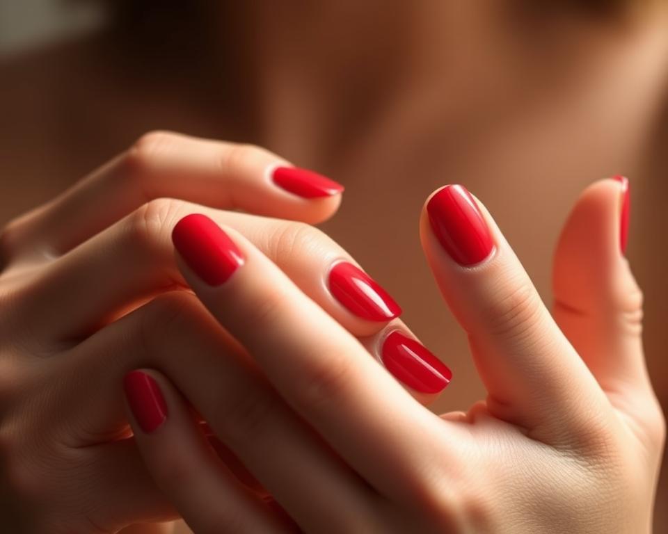 A close-up shot of a woman's hands, showcasing a well-manicured hybrid nail polish application. The nails are painted in a glossy, vibrant color, reflecting the light beautifully. The cuticles are neatly groomed, and the overall look conveys a sense of care and attention to detail. The lighting is soft and diffused, creating a warm, inviting atmosphere. The background is slightly blurred, keeping the focus on the intricate nail design. The image captures the durability and longevity of the hybrid nail polish, highlighting its ability to maintain a flawless appearance over time. A close-up shot of a woman's hands, showcasing a well-manicured hybrid nail polish application. The nails are painted in a glossy, vibrant color, reflecting the light beautifully. The cuticles are neatly groomed, and the overall look conveys a sense of care and attention to detail. The lighting is soft and diffused, creating a warm, inviting atmosphere. The background is slightly blurred, keeping the focus on the intricate nail design. The image captures the durability and longevity of the hybrid nail polish, highlighting its ability to maintain a flawless appearance over time.