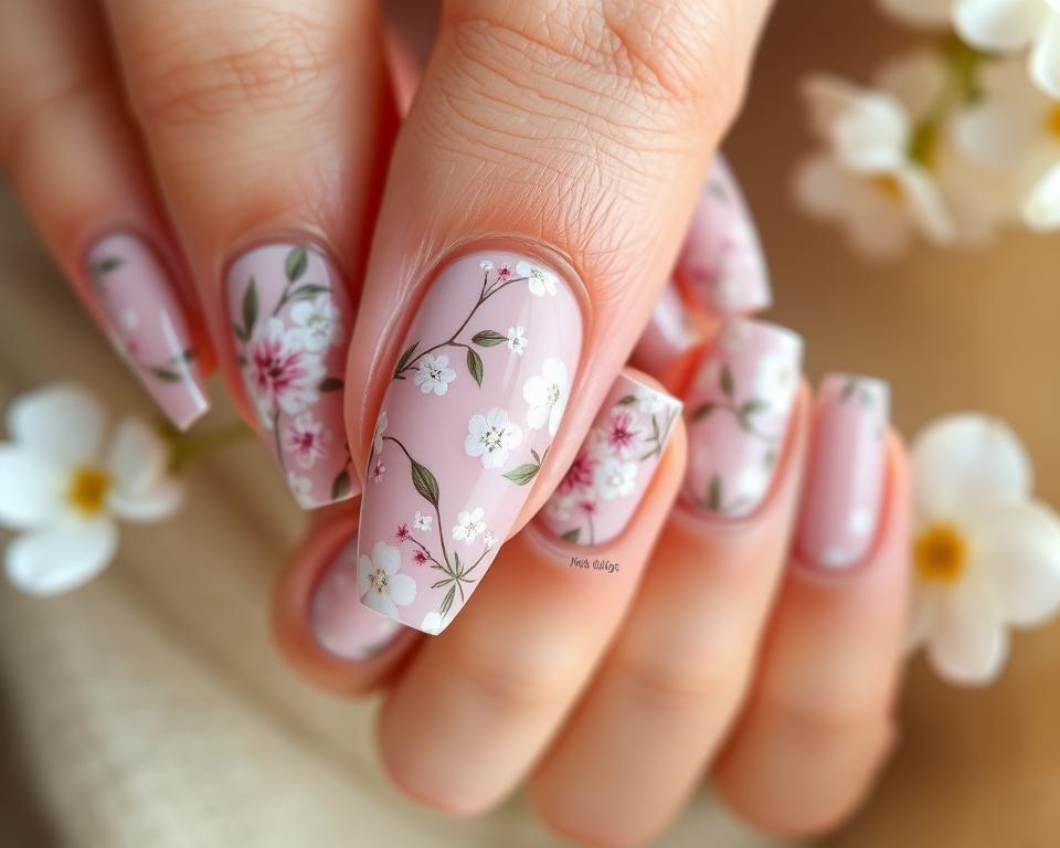 Detailed floral spring nail art designs on female hands. Close-up view of intricate patterns and textures - delicate flower motifs, subtle pastel colors, with a soft, natural lighting. Manicured nails in a variety of shapes and lengths, the nail polish application is precise and smooth. The overall aesthetic is elegant, feminine, and seasonally appropriate, capturing the essence of spring fashion and beauty. Detailed floral spring nail art designs on female hands. Close-up view of intricate patterns and textures - delicate flower motifs, subtle pastel colors, with a soft, natural lighting. Manicured nails in a variety of shapes and lengths, the nail polish application is precise and smooth. The overall aesthetic is elegant, feminine, and seasonally appropriate, capturing the essence of spring fashion and beauty.