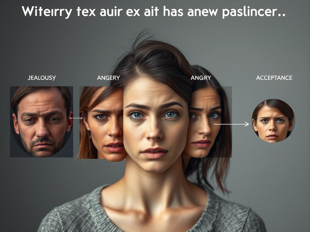 Grafika przedstawiająca różne emocje związane z nową partnerką byłego partnera Grafika przedstawiająca różne emocje związane z nową partnerką byłego partnera