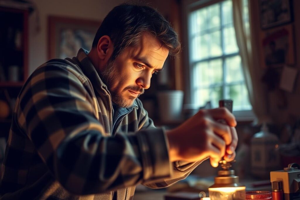 Mężczyzna skupiony na jednym zadaniu, ilustrujący sekwencyjne myślenie i o czym myślą mężczyźni