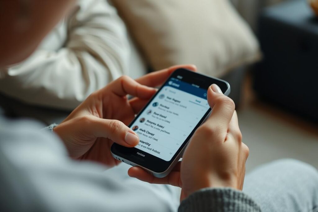 Osoba sprawdzająca wiadomości od byłego partnera na telefonie