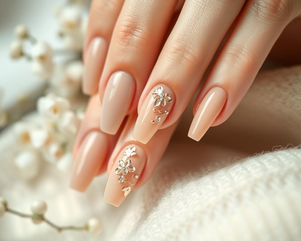 Elegant beige nail designs with delicate floral accents and intricate metallic embellishments. A soft, natural palette with a touch of glamour. Finely polished nails in a range of beige hues, from soft ivory to warm caramel, adorned with subtle rose gold foil patterns and tiny rhinestone accents. Captured in natural lighting with a shallow depth of field, creating a serene, spa-like ambiance. Showcasing a sophisticated and versatile nail art style perfect for any occasion. Elegant beige nail designs with delicate floral accents and intricate metallic embellishments. A soft, natural palette with a touch of glamour. Finely polished nails in a range of beige hues, from soft ivory to warm caramel, adorned with subtle rose gold foil patterns and tiny rhinestone accents. Captured in natural lighting with a shallow depth of field, creating a serene, spa-like ambiance. Showcasing a sophisticated and versatile nail art style perfect for any occasion.