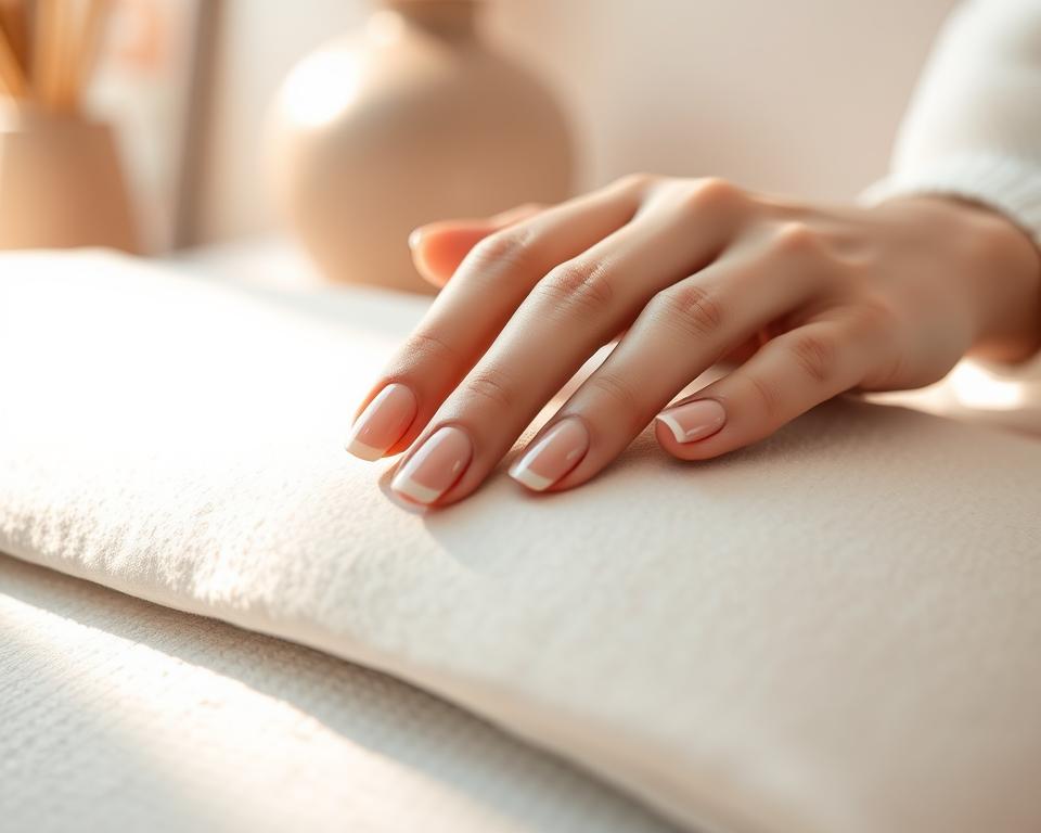 Elegant beige nails with delicate manicure techniques. In the foreground, close-up of a feminine hand with well-groomed, subtly shimmering beige nail polish. Middle ground features the hand resting on a soft, neutral surface, illuminated by natural, warm lighting. In the background, a blurred, minimalist setting with muted tones, creating a serene, spa-like atmosphere. The composition emphasizes the beauty and sophistication of the beige nails, captured through a high-quality, high-resolution camera lens. Elegant beige nails with delicate manicure techniques. In the foreground, close-up of a feminine hand with well-groomed, subtly shimmering beige nail polish. Middle ground features the hand resting on a soft, neutral surface, illuminated by natural, warm lighting. In the background, a blurred, minimalist setting with muted tones, creating a serene, spa-like atmosphere. The composition emphasizes the beauty and sophistication of the beige nails, captured through a high-quality, high-resolution camera lens.