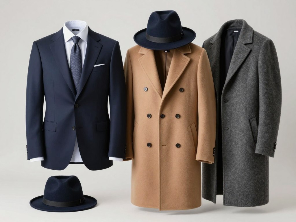 Eleganckie okrycia wierzchnie z dopasowanymi formalnymi czapkami pokazujące stylowe zestawienia Eleganckie okrycia wierzchnie z dopasowanymi formalnymi czapkami pokazujące stylowe zestawienia
