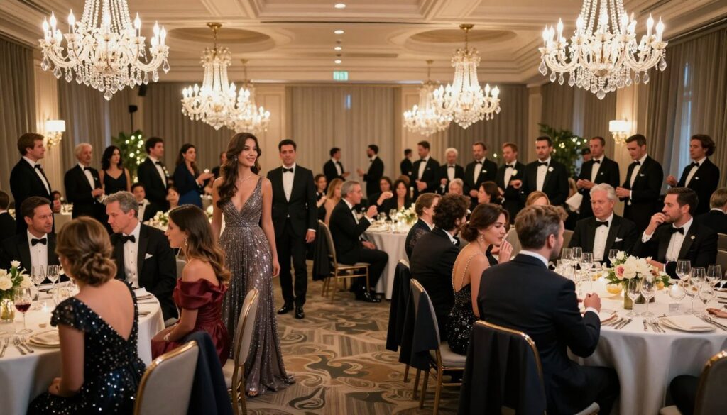 Elegancka gala firmowa z wystrojonymi gośćmi Elegancka gala firmowa z wystrojonymi gośćmi