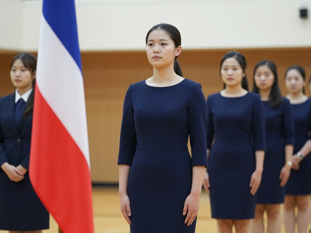 Elegancki strój na uroczystość szkolną ze sztandarem