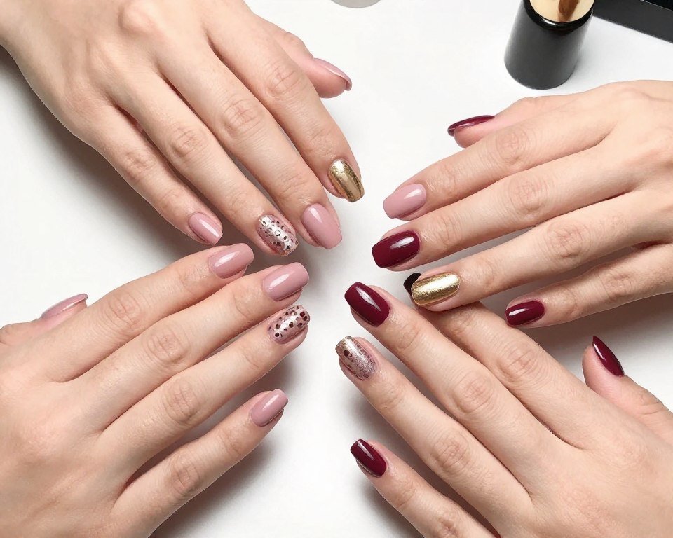 Manicure w różnych odcieniach do fuksjowej sukienki Manicure w różnych odcieniach do fuksjowej sukienki