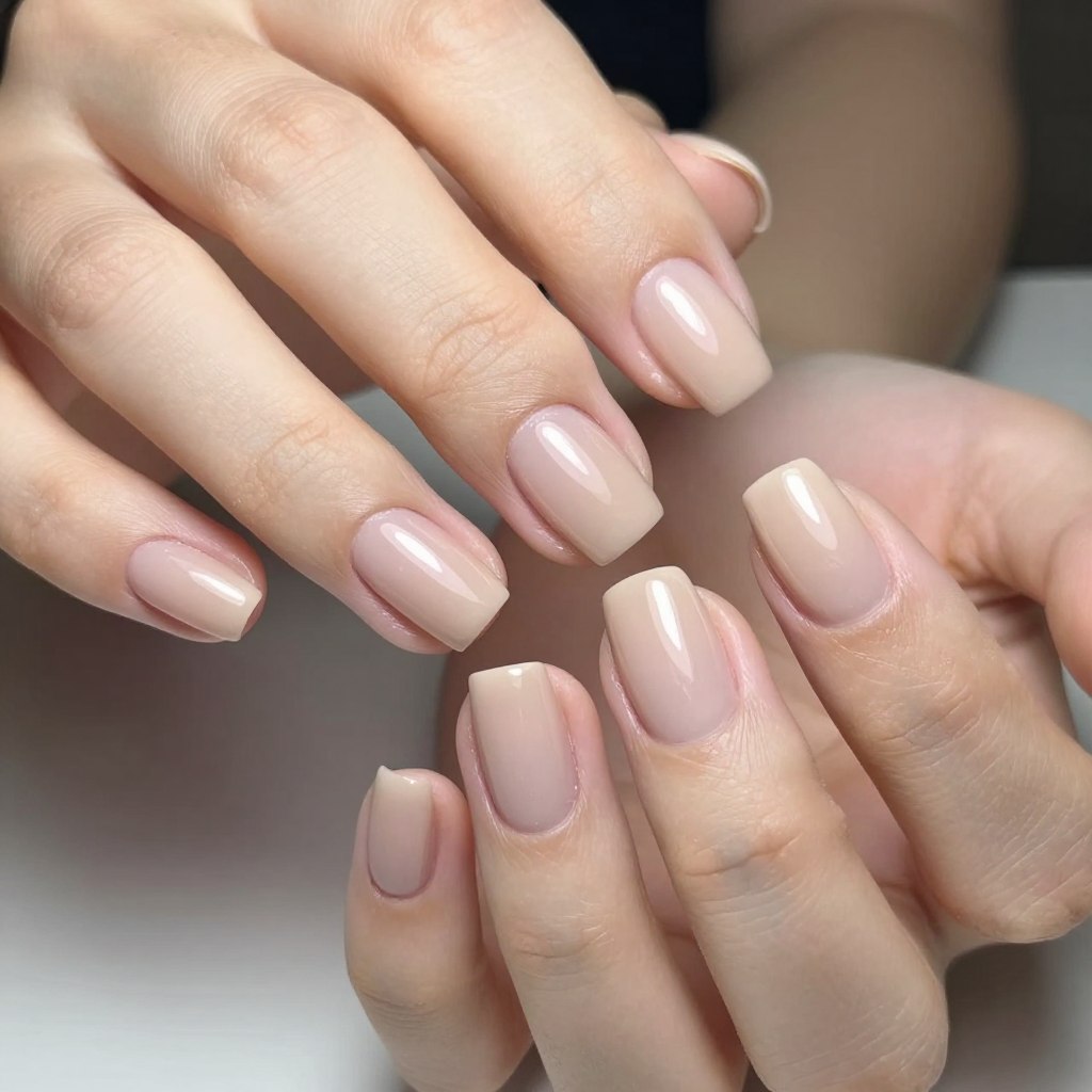 Nude manicure pasujący do fuksjowej sukienki midi Nude manicure pasujący do fuksjowej sukienki midi