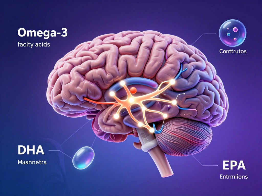 diagram pokazujący wpływ kwasów omega-3 na mózg