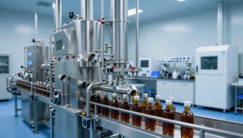 proces produkcji oleju z wątroby dorsza w zakładzie farmaceutycznym