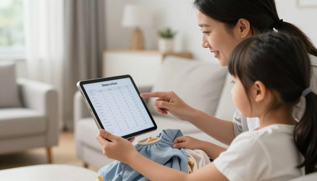 rodzic sprawdzający tabele rozmiarów online na tablecie rodzic sprawdzający tabele rozmiarów online na tablecie