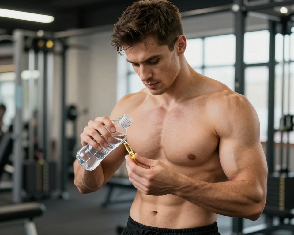 sportowiec przyjmujący suplement z tranem