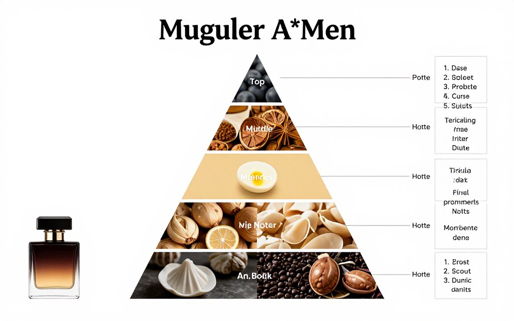 Infografika pokazująca skład piramidy zapachowej Mugler A*Men