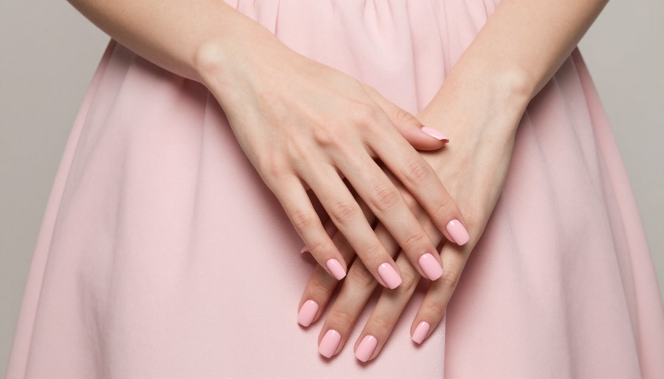 Jakie paznokcie do sukienki pudrowy róż - elegancka stylizacja z delikatnym manicure