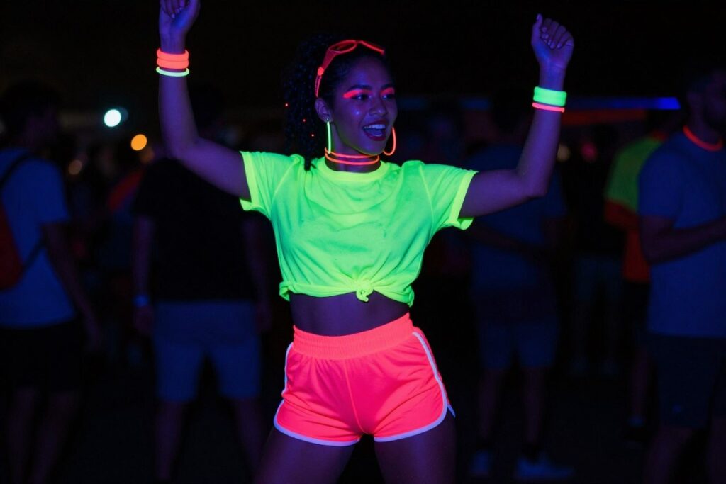 Neonowa stylizacja rave z jaskrawymi kolorami