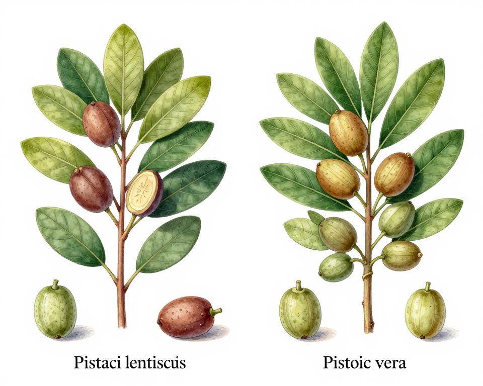 Owoce i liście obu gatunków pistacji