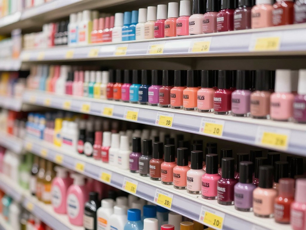 Półka z lakierami do stemplowania dostępnymi w drogerii Rossmann Półka z lakierami do stemplowania dostępnymi w drogerii Rossmann