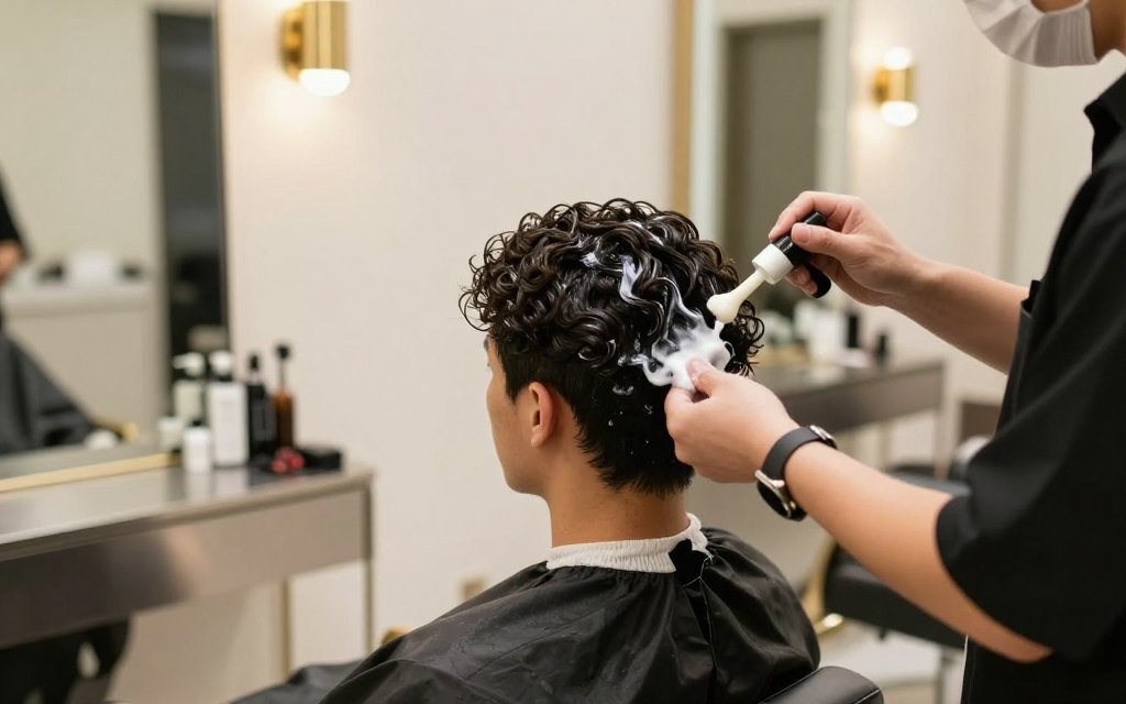 Profesjonalny zabieg regenerujący dla męskich włosów kręconych w salonie