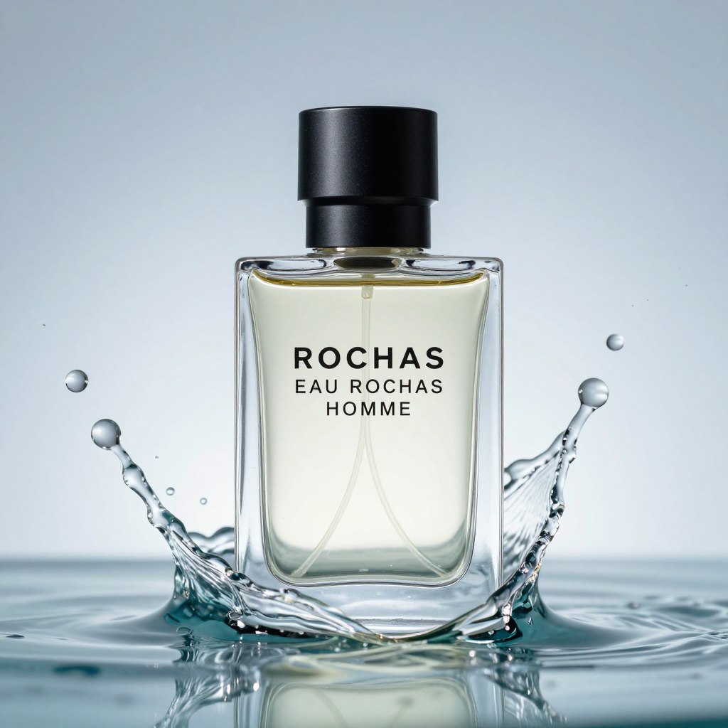 Rochas Eau Rochas Homme flakon na tle wody świeży zapach