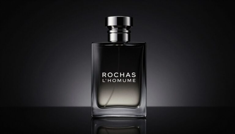 Rochas L'Homme perfumy męskie elegancki flakon na ciemnym tle