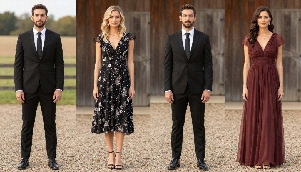 Różne stylizacje na wesele jesienią według dress code