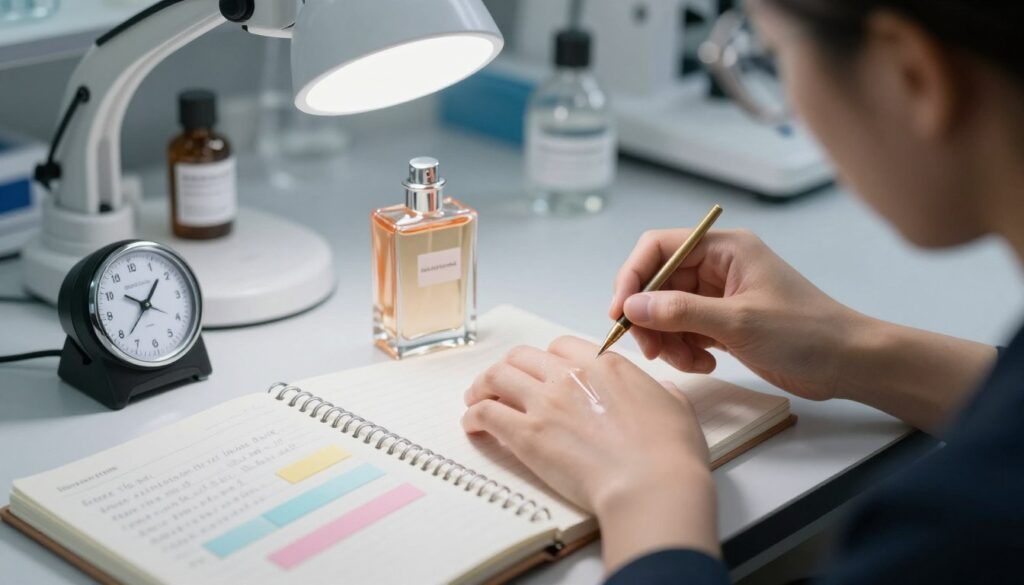 Test trwałości perfum na skórze pomiar chronometrem Test trwałości perfum na skórze pomiar chronometrem