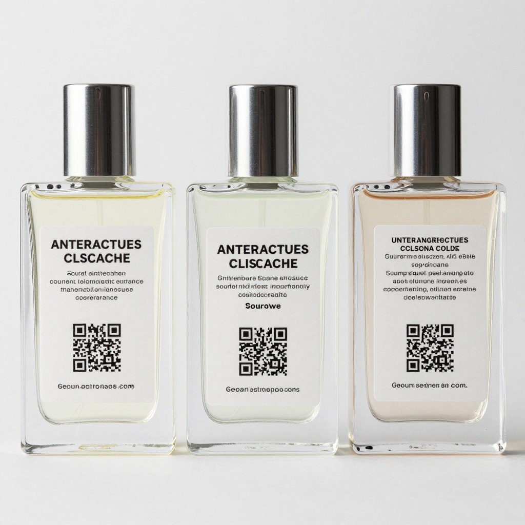 Transparentne etykiety perfum z pełnym składem