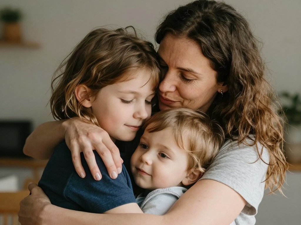 Więź rodzinna mama i dzieci miłość