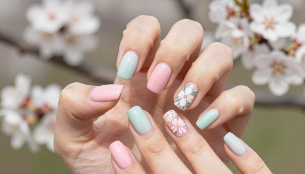 Wiosenny manicure do pudrowej sukienki