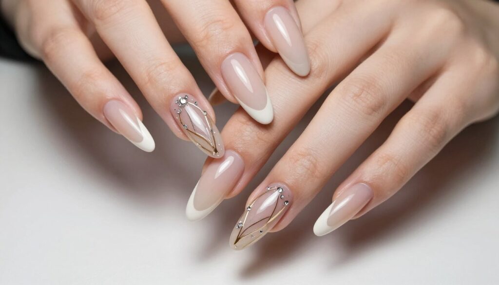 elegancki manicure na przedłużonych paznokciach