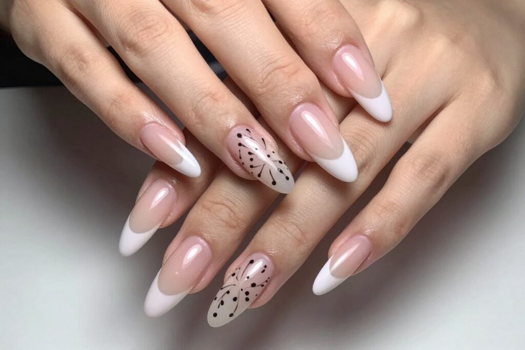 gotowy manicure na tipsach z topem