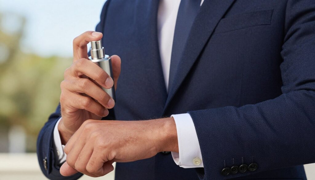man applying ck obsession for men fragrance on wrist