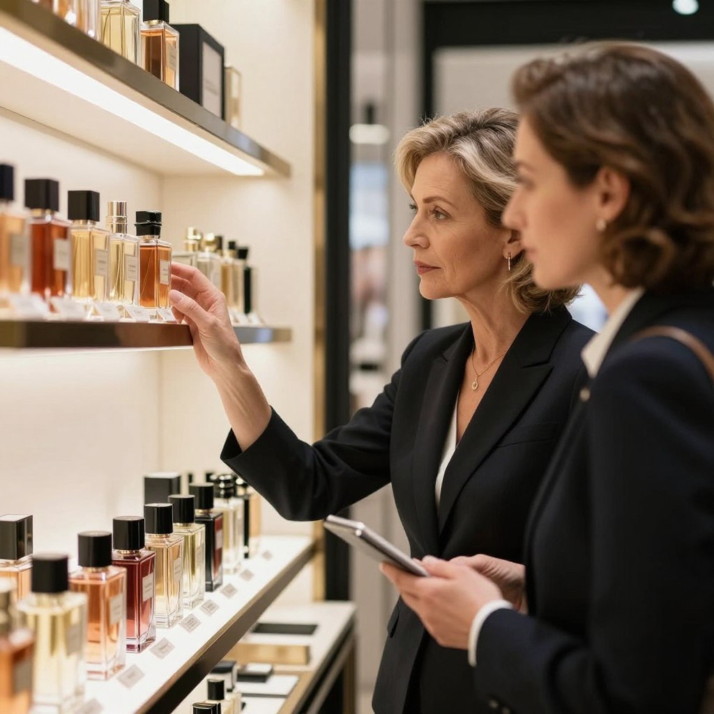 mature professional choosing luxury perfume mature professional choosing luxury perfume