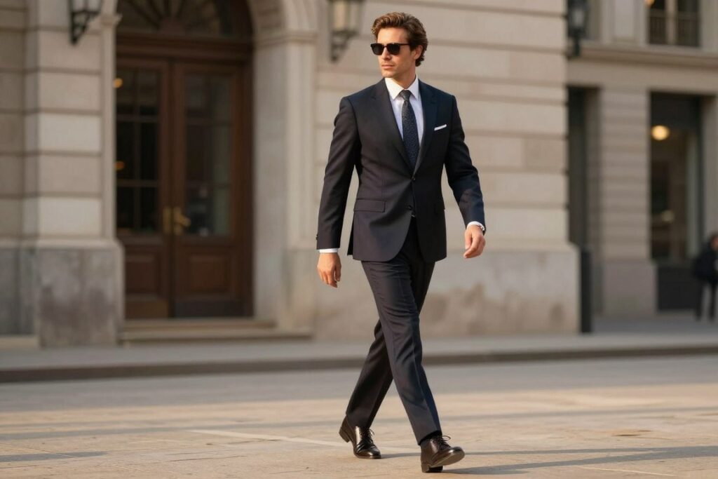 pewny siebie mężczyzna w eleganckiej stylizacji
