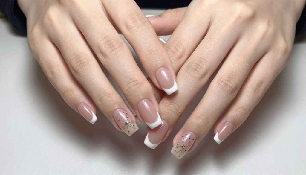 profesjonalny manicure z tipsami wykonany w domu