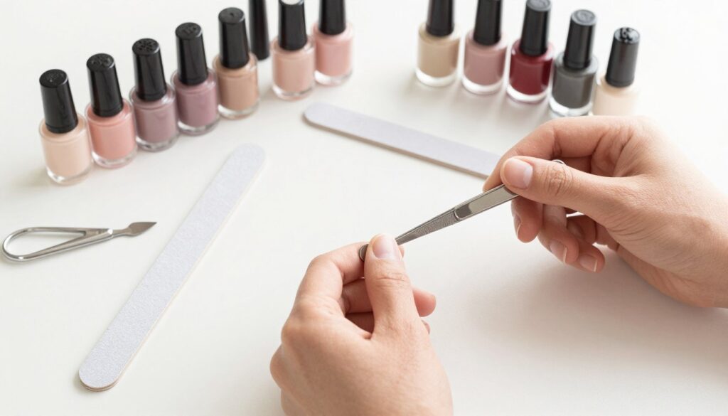 ręce podczas wykonywania manicure z akcesoriami