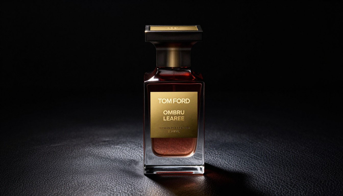 tom ford ombré leather parfum bottle on luxury background