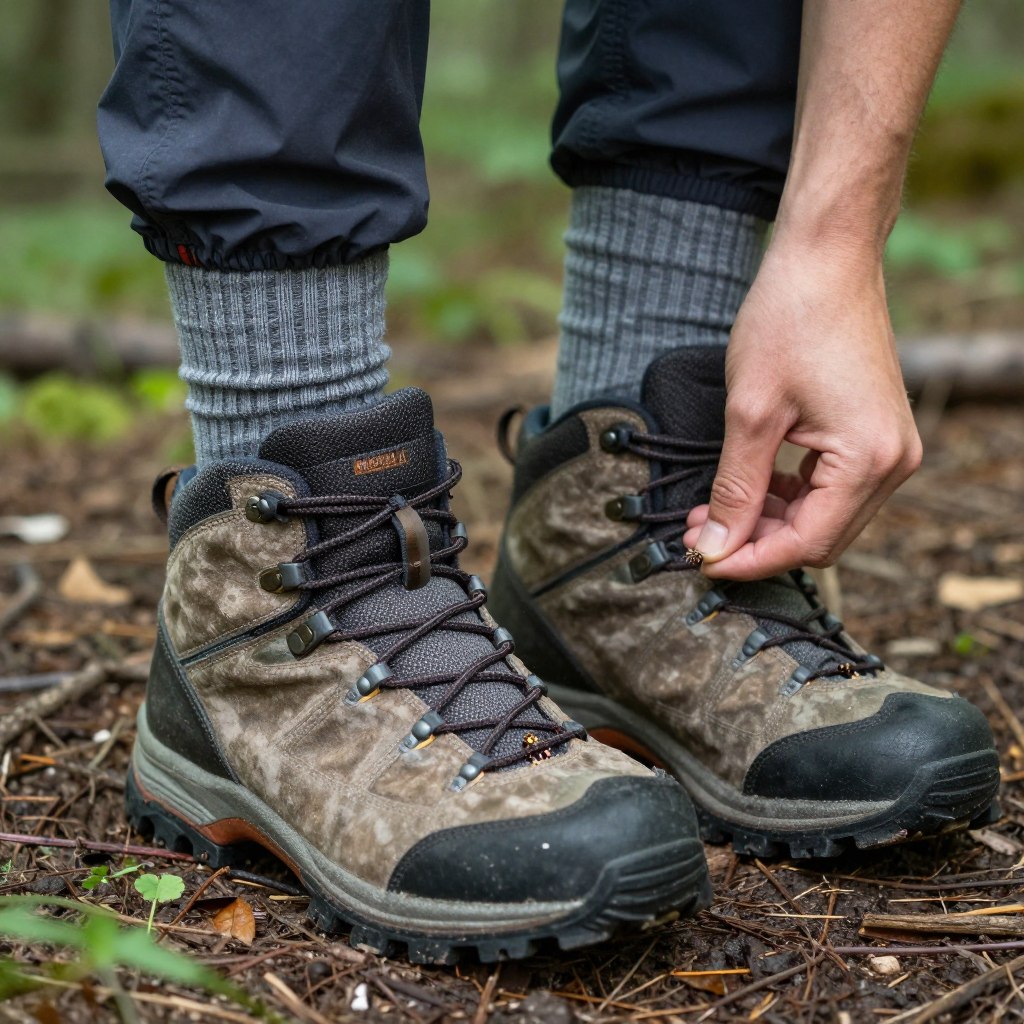 wysokie buty trekkingowe ze skarpetami