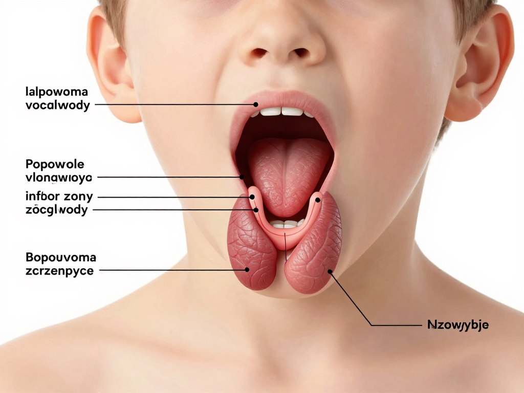 Anatomia krtani dziecka pokazująca przyczyny chrypki
