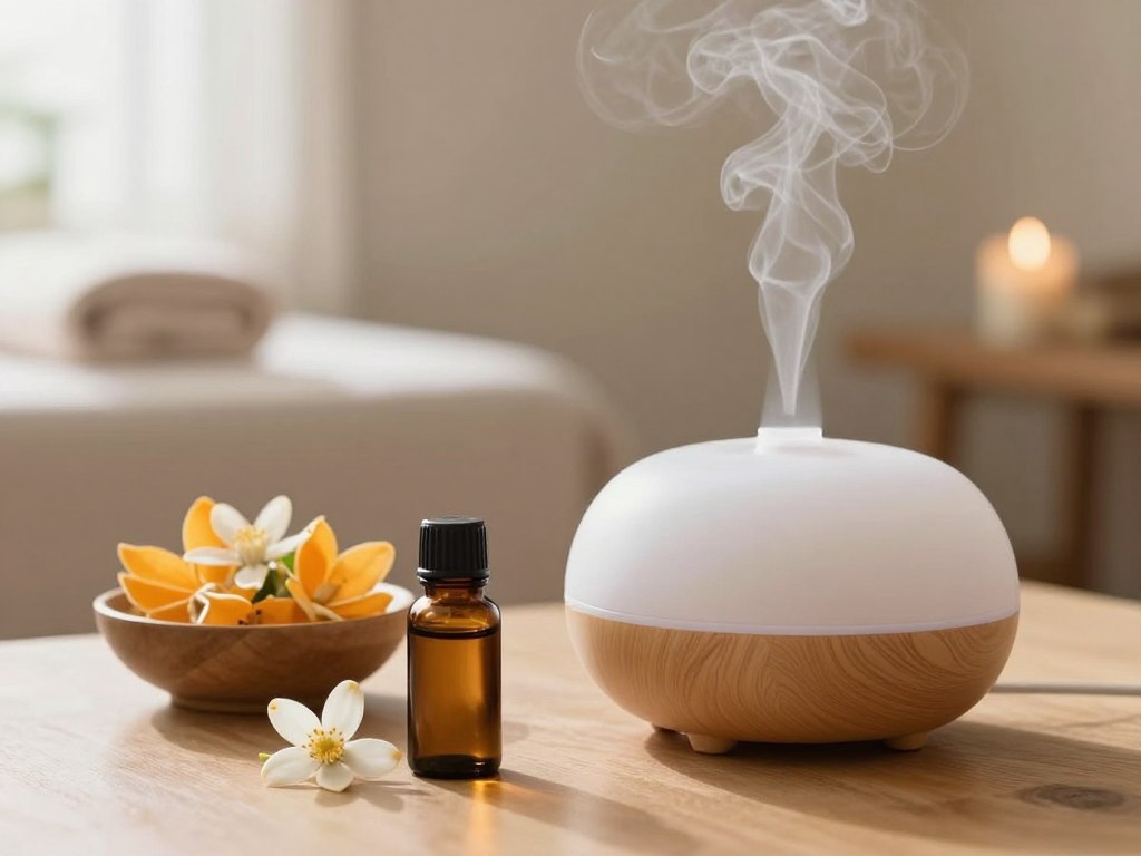 Aromaterapia z olejkiem neroli - dyfuzor i świeże kwiaty