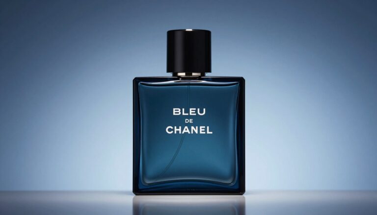 Bleu de Chanel opinie - elegancki flakon perfum na niebieskim tle