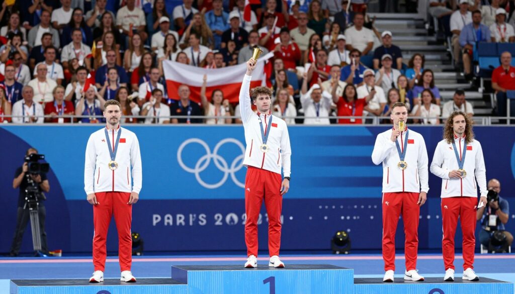 Ceremonia medalowa igrzyska olimpijskie z polskimi sportowcami