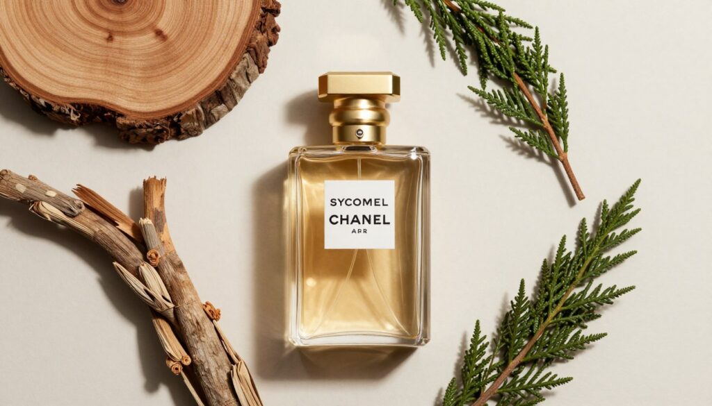 Chanel Sycomore perfume characteristics visualization with elegant styling