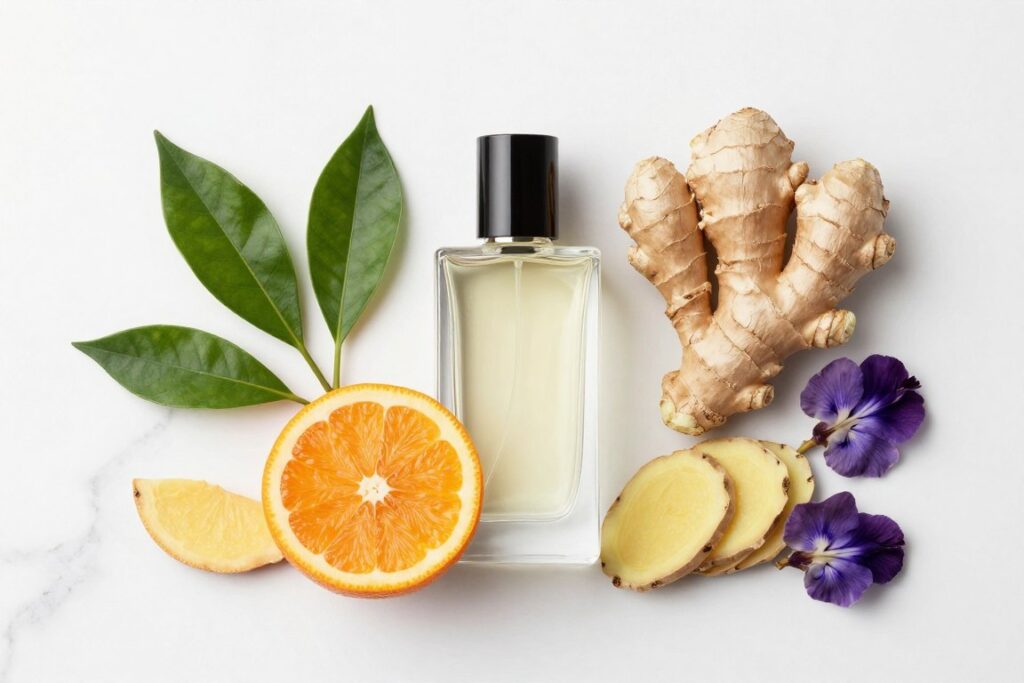 Close-up of YSL L'Homme EDT fragrance notes visualization