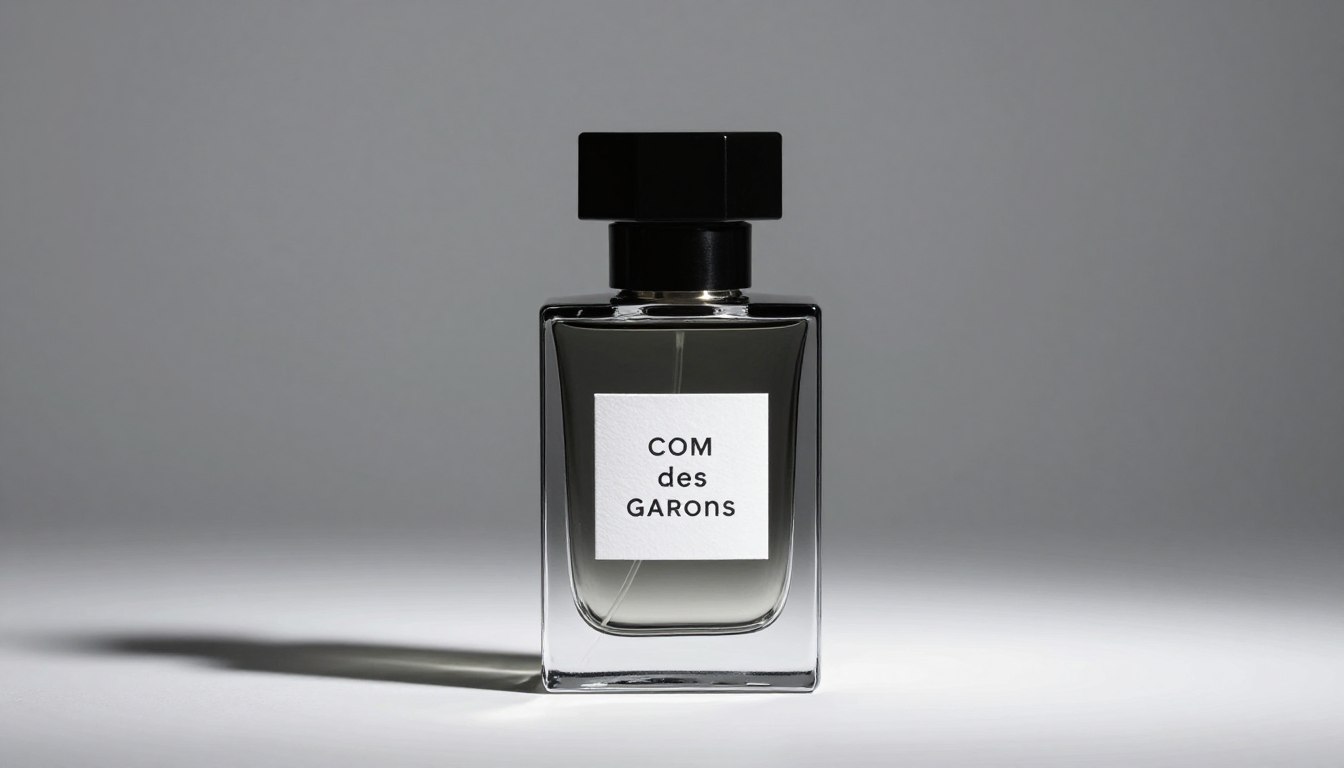 Comme des Garcons perfumy elegancka butelka na minimalistycznym tle