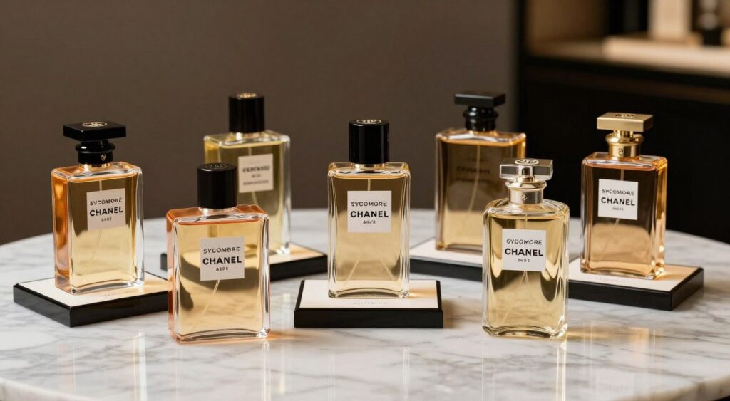 Comparison of different vetiver-based perfumes bottles arrangement