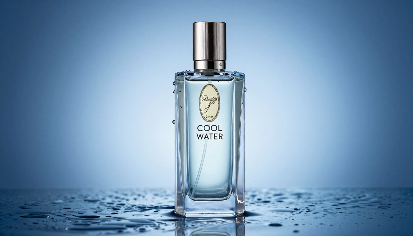 Davidoff Cool Water opinie - flakon perfum na tle wodnego motywu