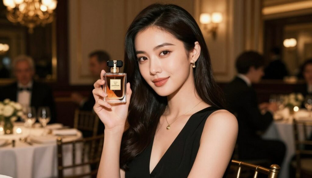 Elegancka kobieta nosząca perfumy Dior Feve Delicieuse na wieczornym wydarzeniu